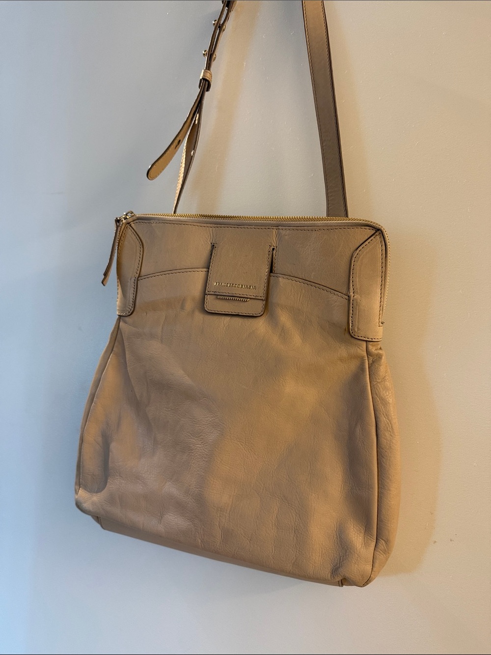 Francesco Biasia Leather Crossbody Bag in Taupe